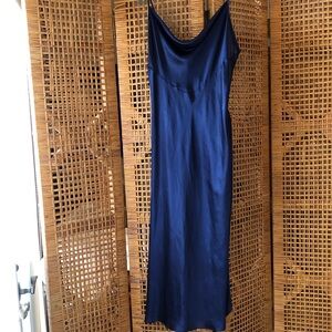 Elegant Nordstrom Navy Blue Satiny Slip Dress, Size Large